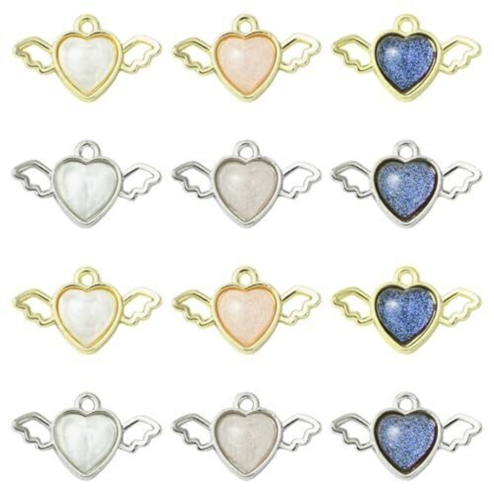2854 24 pcs 6 Colors Heart with Wing Theme Alloy Resin Charms Love Angel